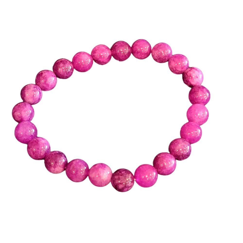 8mm Pink Crackle Agate Beaded Stretch Bracelet – Vibrant Natural Stone Jewelry
